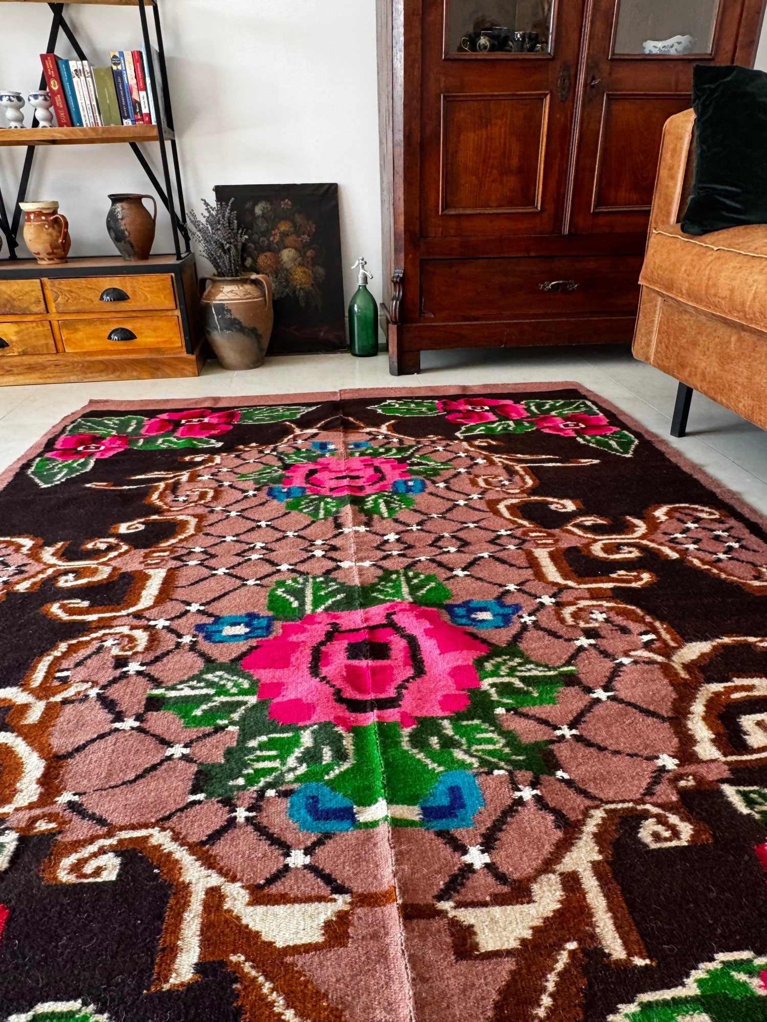 Vintage Floral Banat Wool Rug, 190x150 cm, view 10