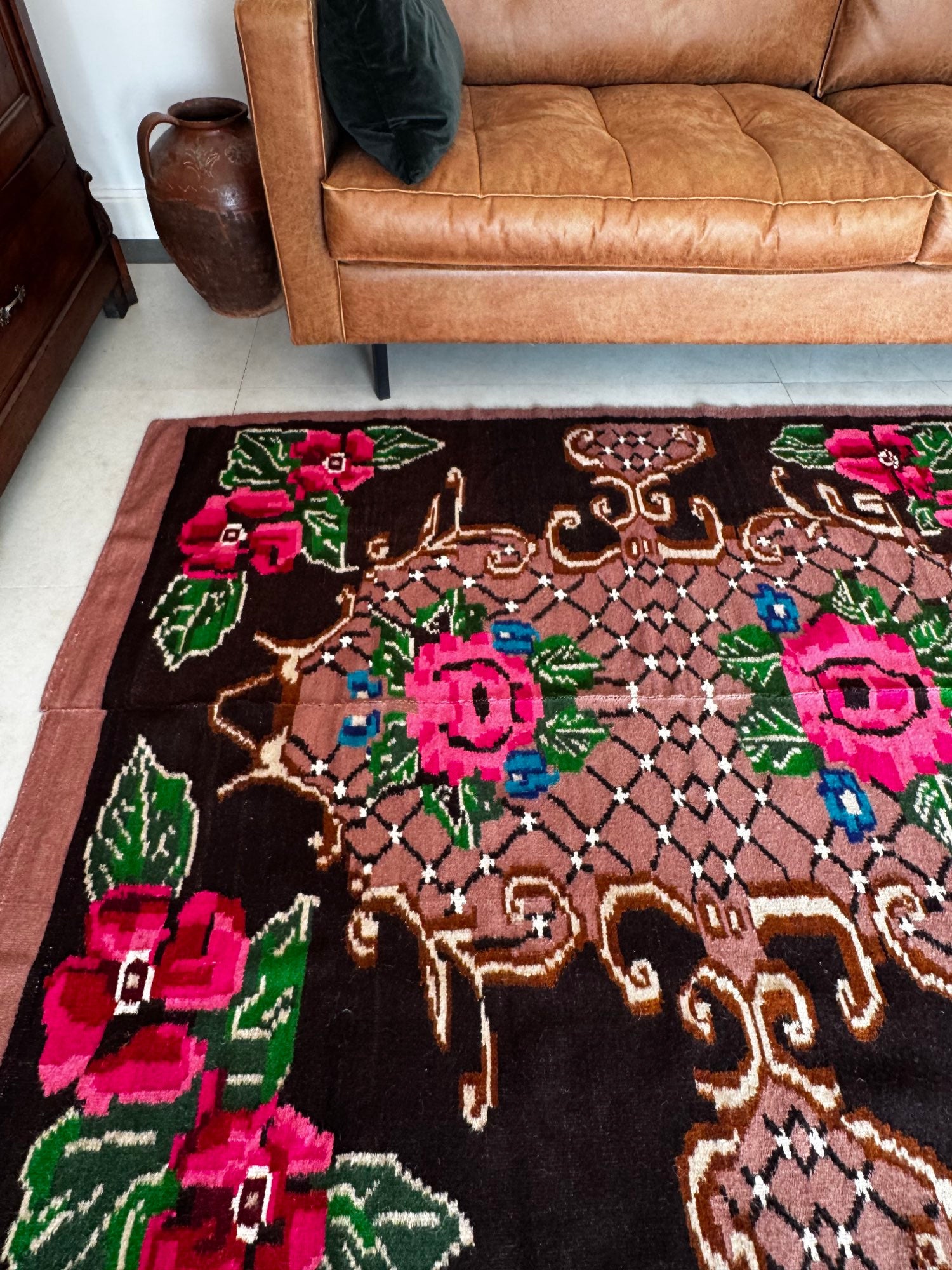 Vintage Floral Banat Wool Rug, 190x150 cm, view 2