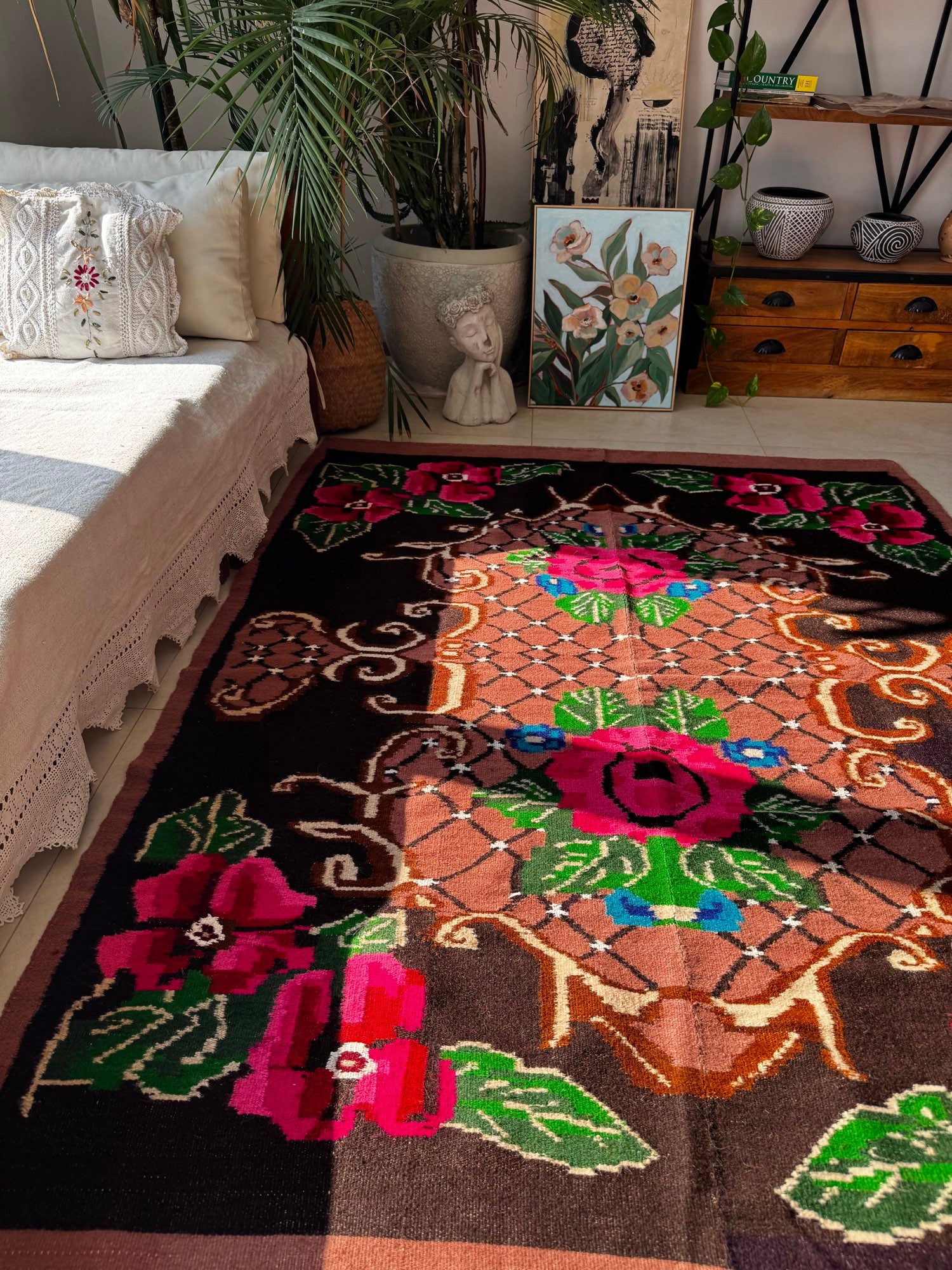 Vintage Floral Banat Wool Rug, 190x150 cm, view 3