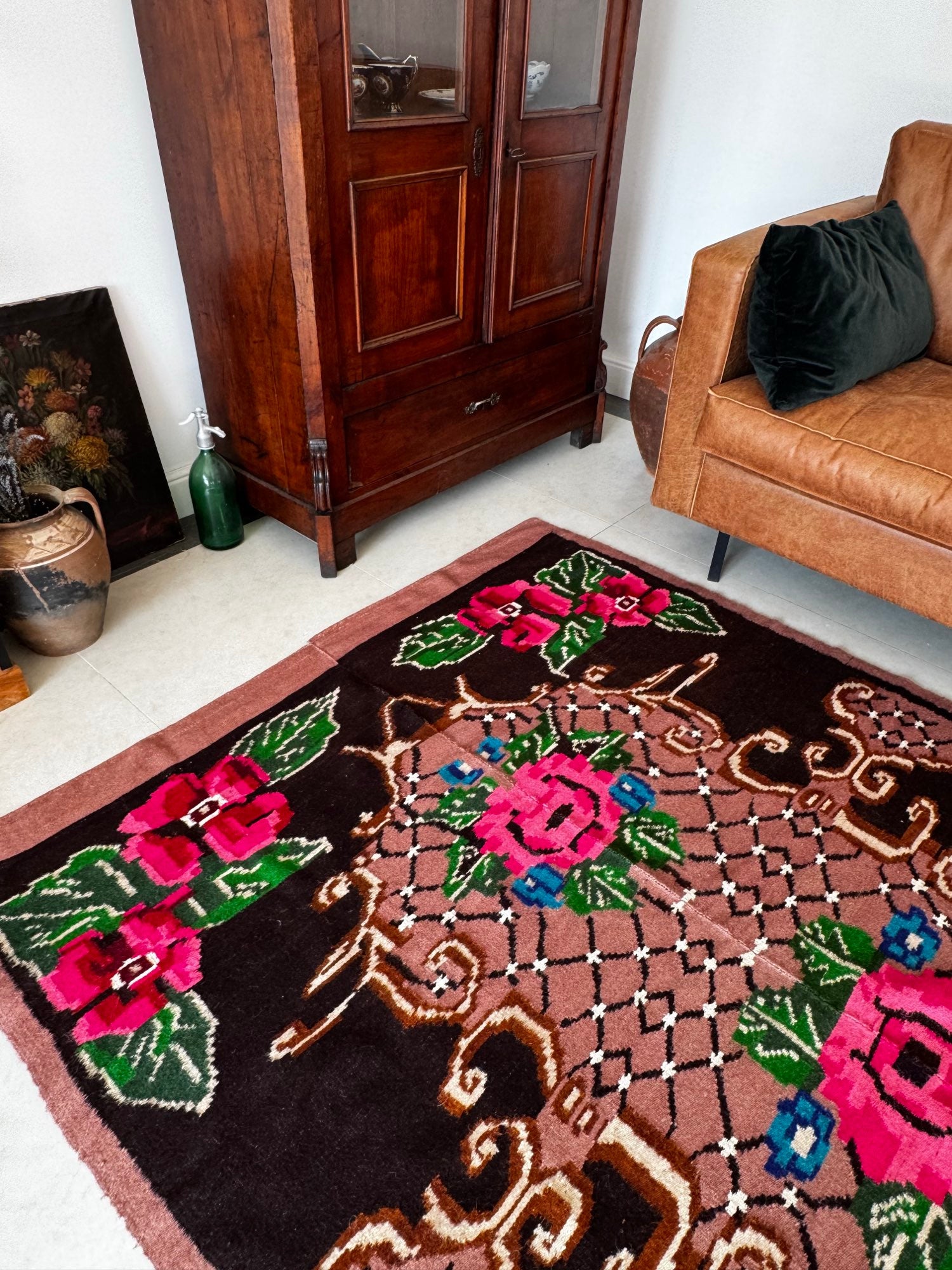 Vintage Floral Banat Wool Rug, 190x150 cm, view 4