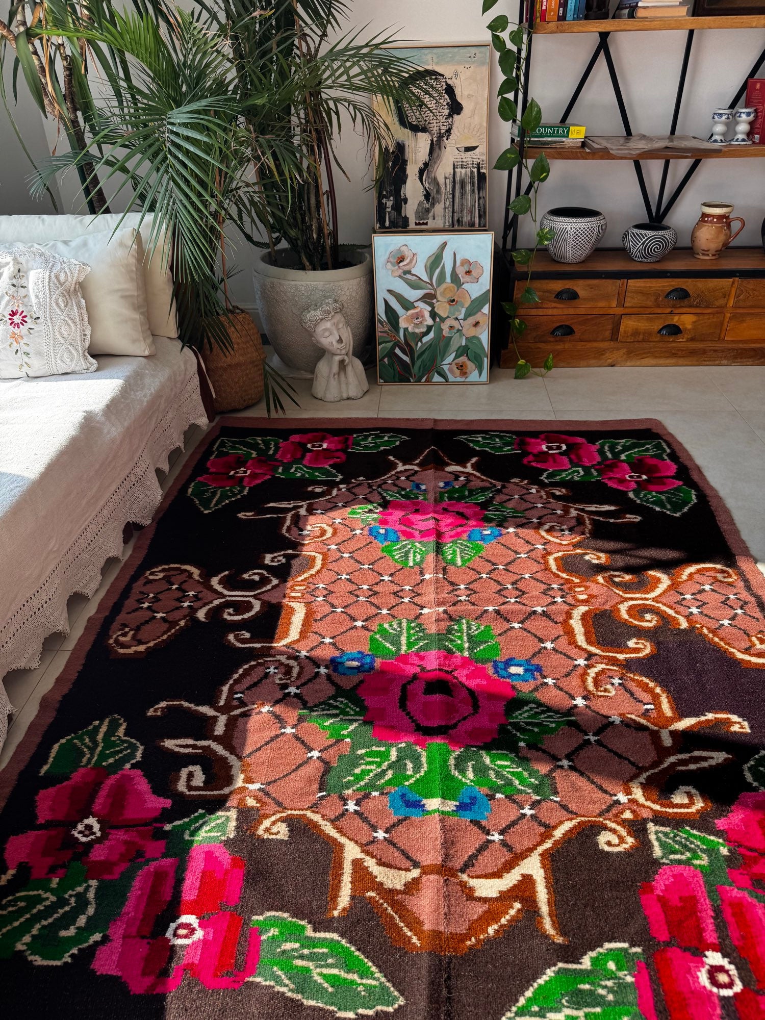 Vintage Floral Banat Wool Rug, 190x150 cm, view 5