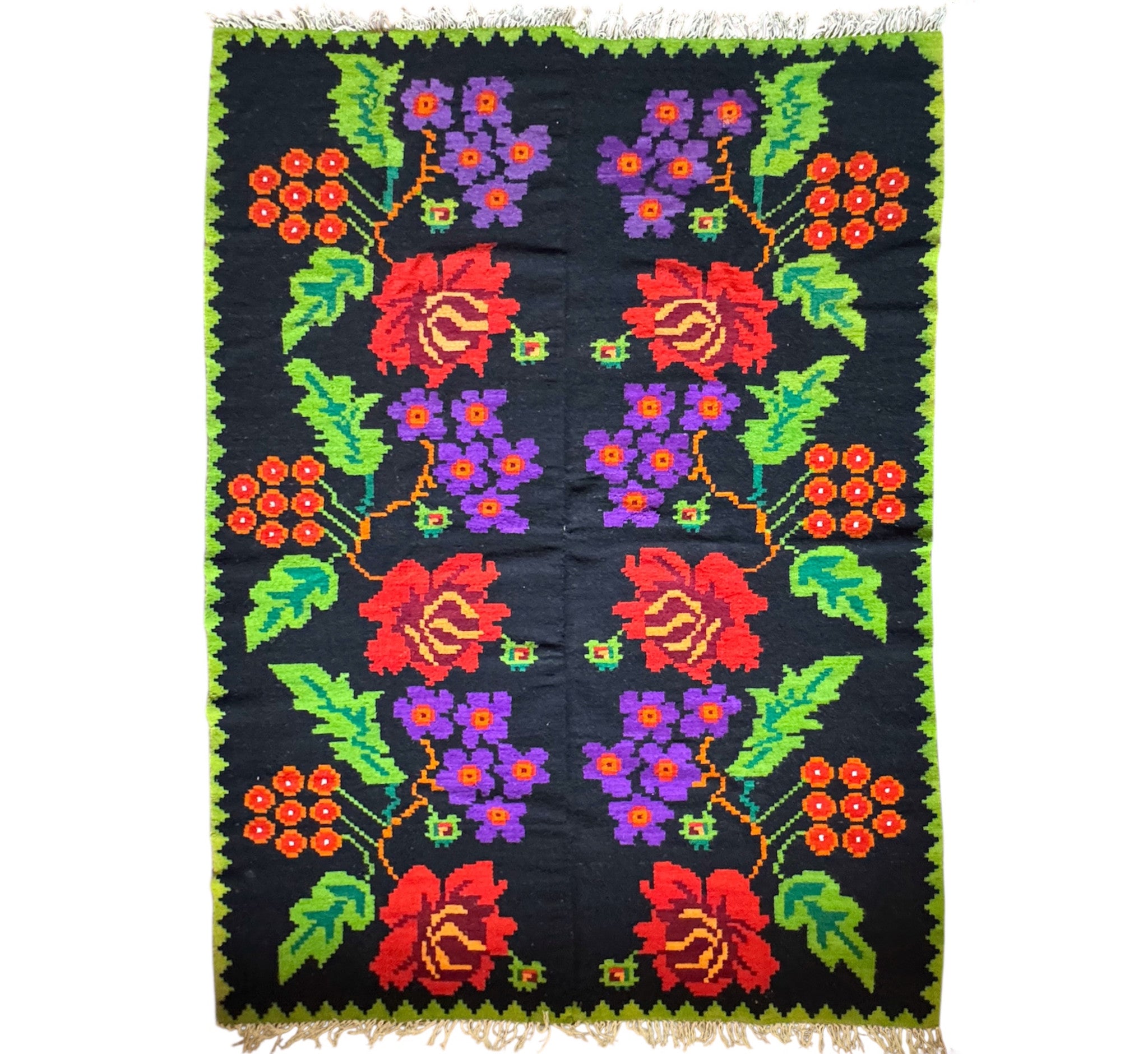 Vintage Purple & Red Floral Banat Wool Rug, 218x157 cm