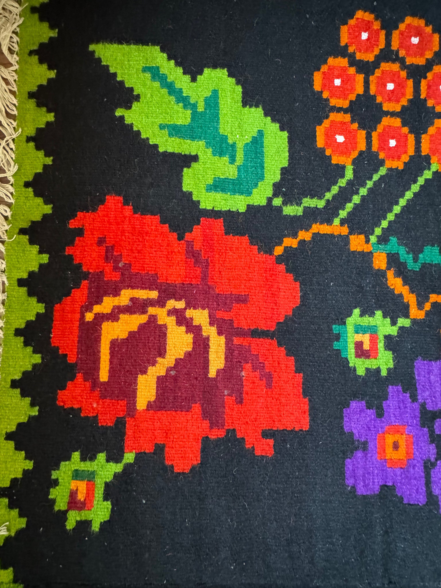 Vintage Purple & Red Floral Banat Wool Rug, 218x157 cm, view 12