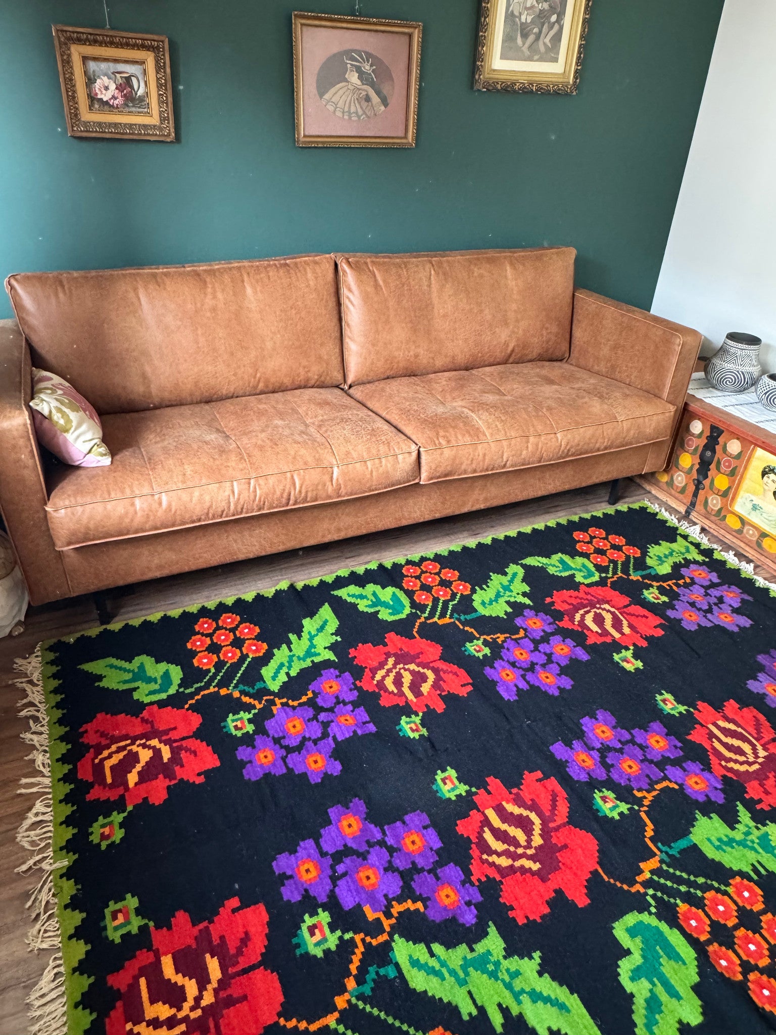 Vintage Purple & Red Floral Banat Wool Rug, 218x157 cm, view 2