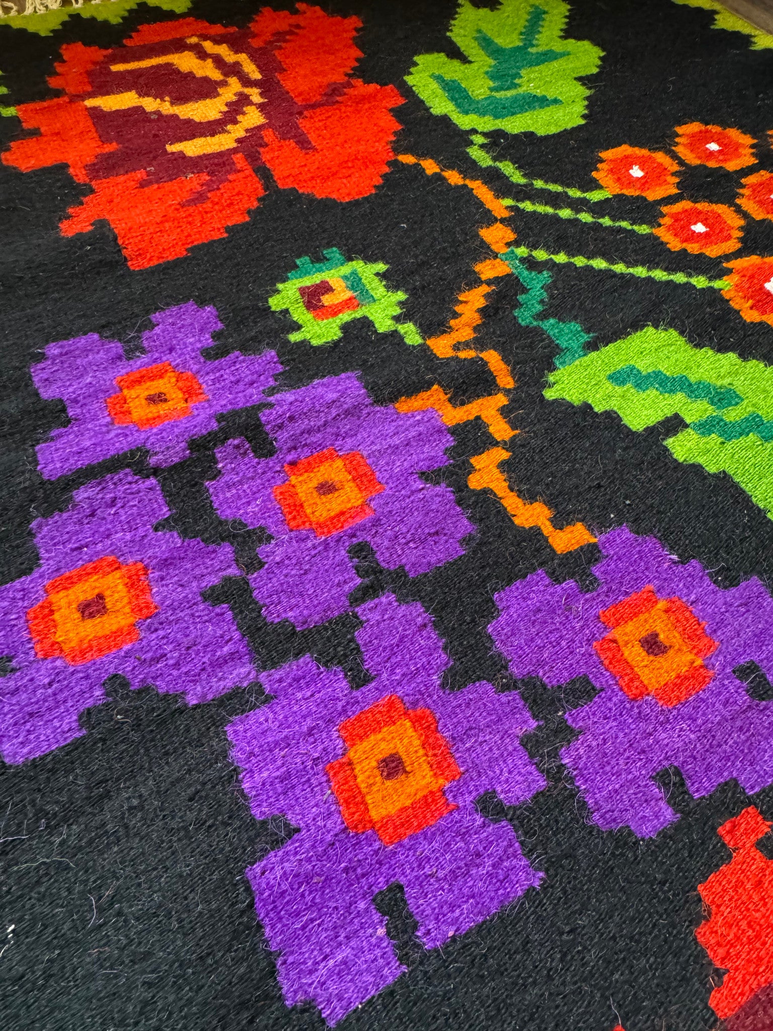 Vintage Purple & Red Floral Banat Wool Rug, 218x157 cm, view 6