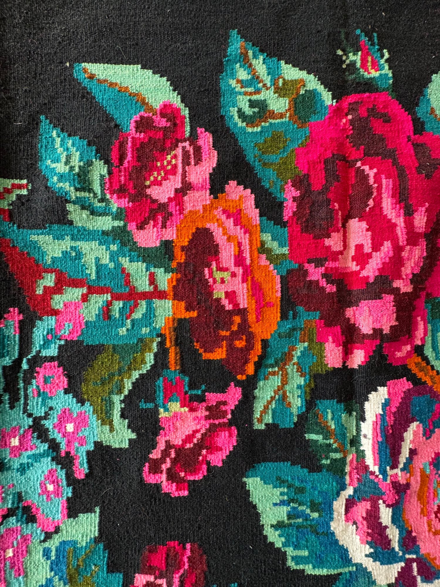 Vintage Floral Bessarabian Wool Kilim Rug, 400x195 cm, view 15