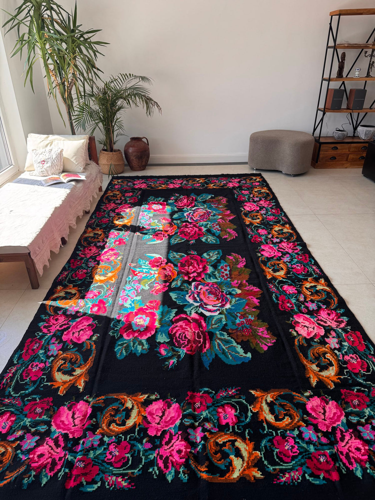 Vintage Floral Bessarabian Wool Kilim Rug, 400x195 cm, view 3