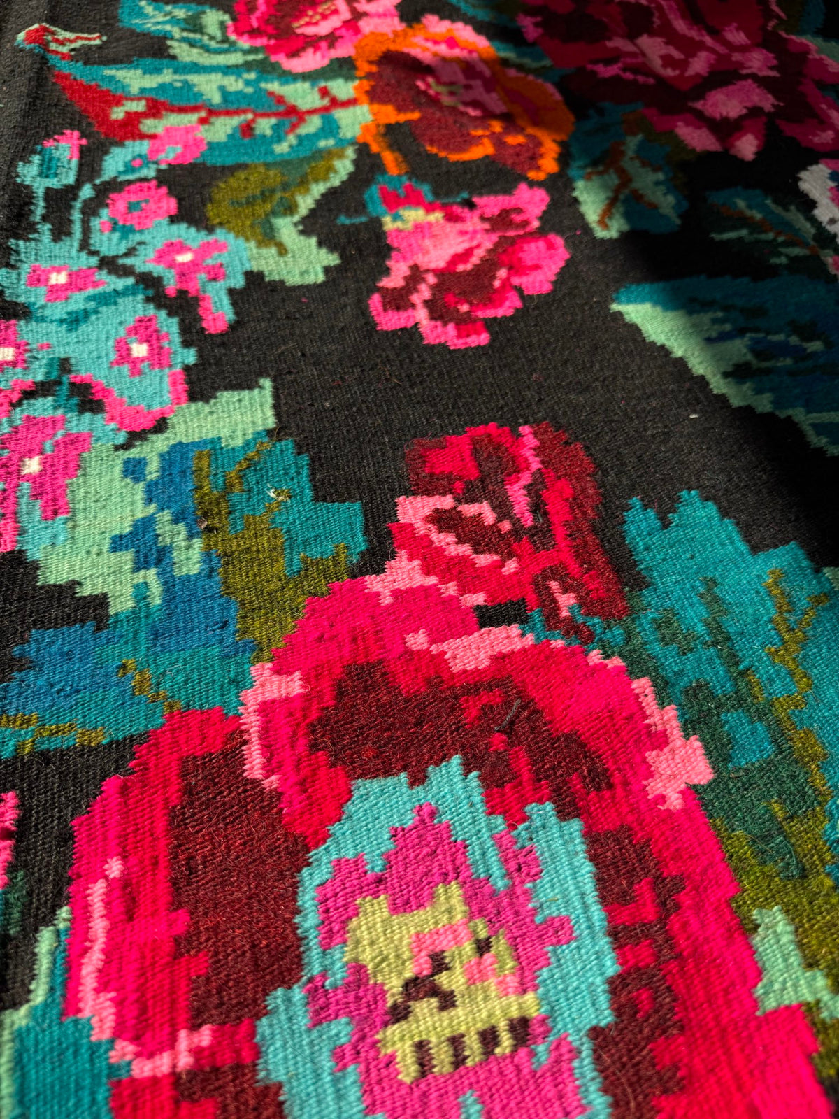 Vintage Floral Bessarabian Wool Kilim Rug, 400x195 cm, view 5