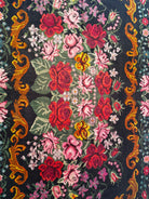 Vintage Bessarabian handwoven wool rug, floral design on black background – photo 10