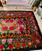 Vintage Bessarabian handwoven wool rug, floral design on black background – photo 13