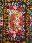 Vintage Bessarabian handwoven wool rug, floral design on black background – photo 20