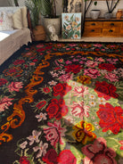 Vintage Bessarabian handwoven wool rug, floral design on black background – photo 22