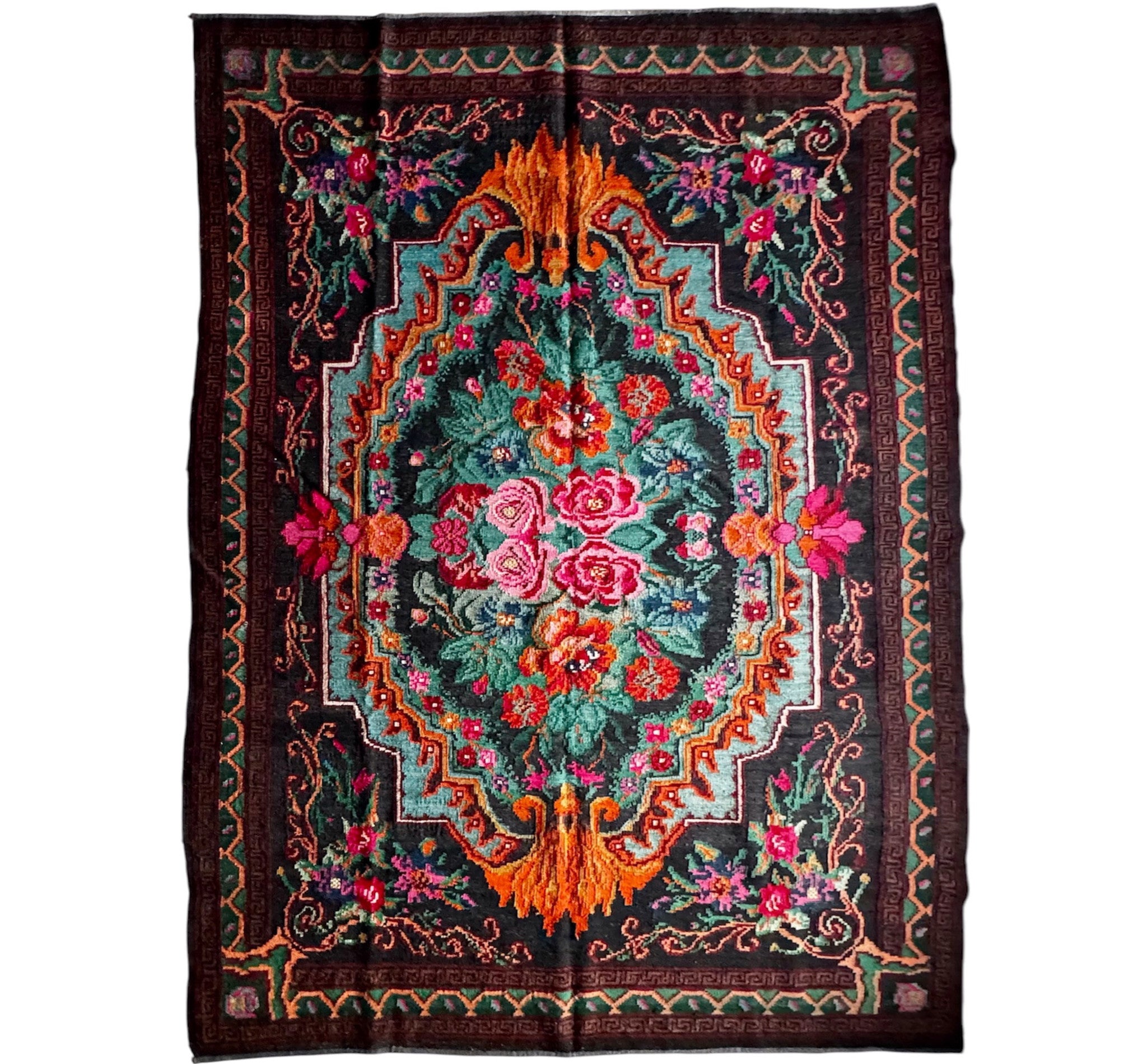 Vintage Brown Floral Bessarabian Wool Rug, 295x175 cm