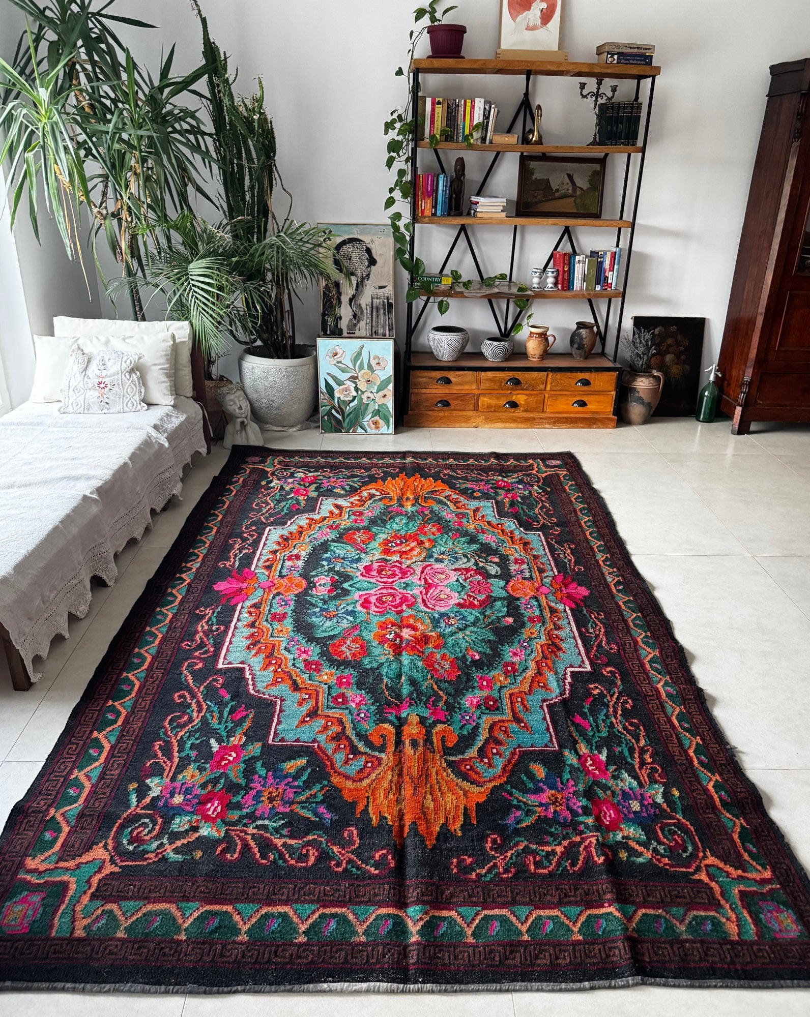Vintage Brown Floral Bessarabian Wool Rug, 295x175 cm, view 15