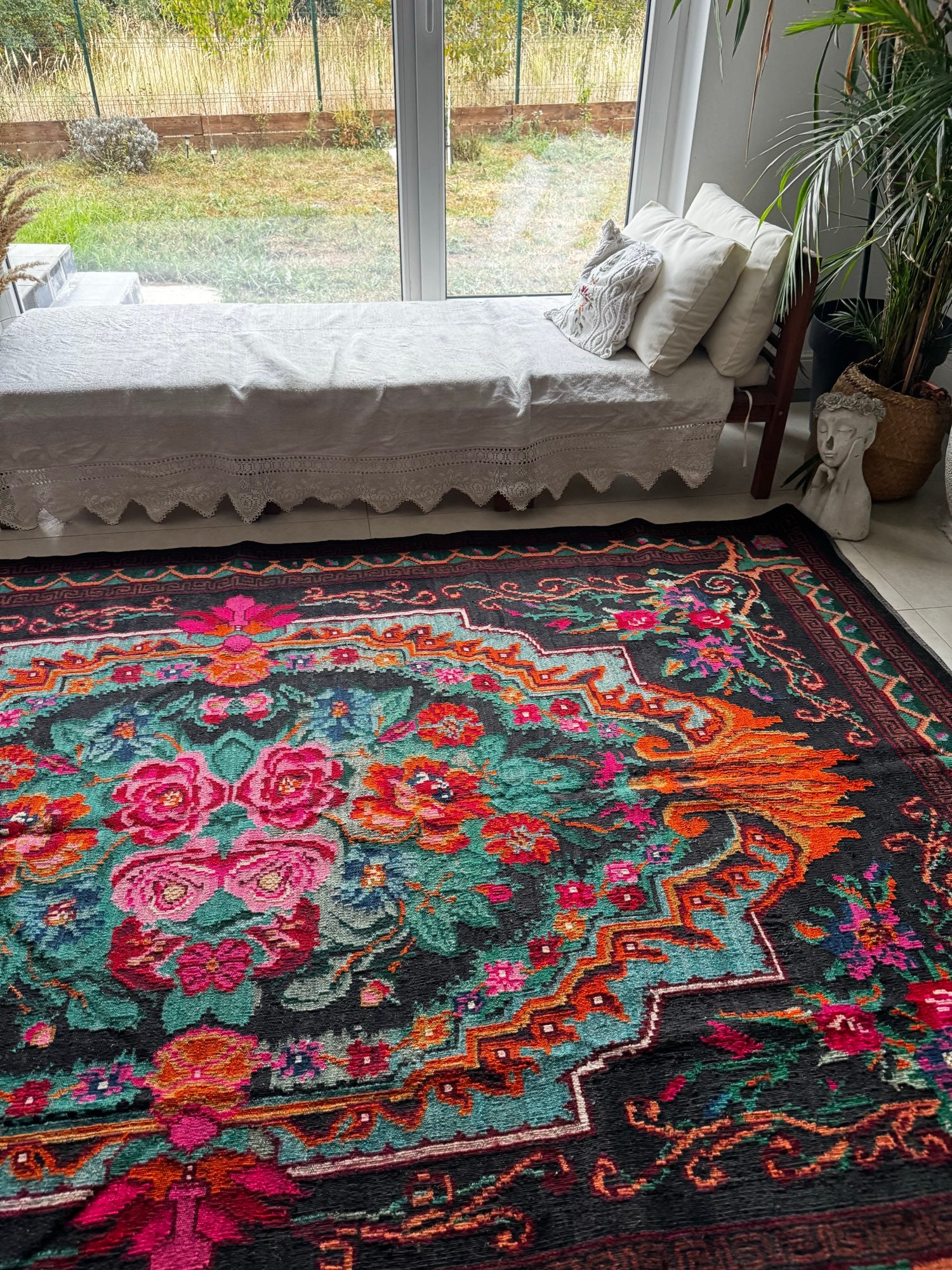 Vintage Brown Floral Bessarabian Wool Rug, 295x175 cm, view 3