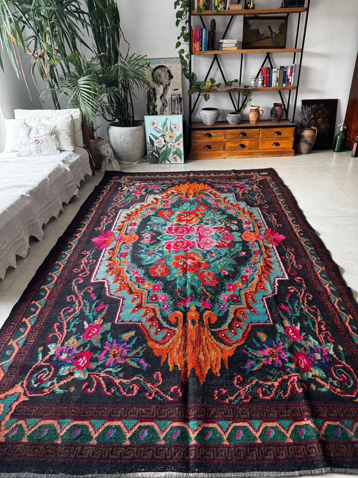 Vintage Brown Floral Bessarabian Wool Rug, 295x175 cm, view 7