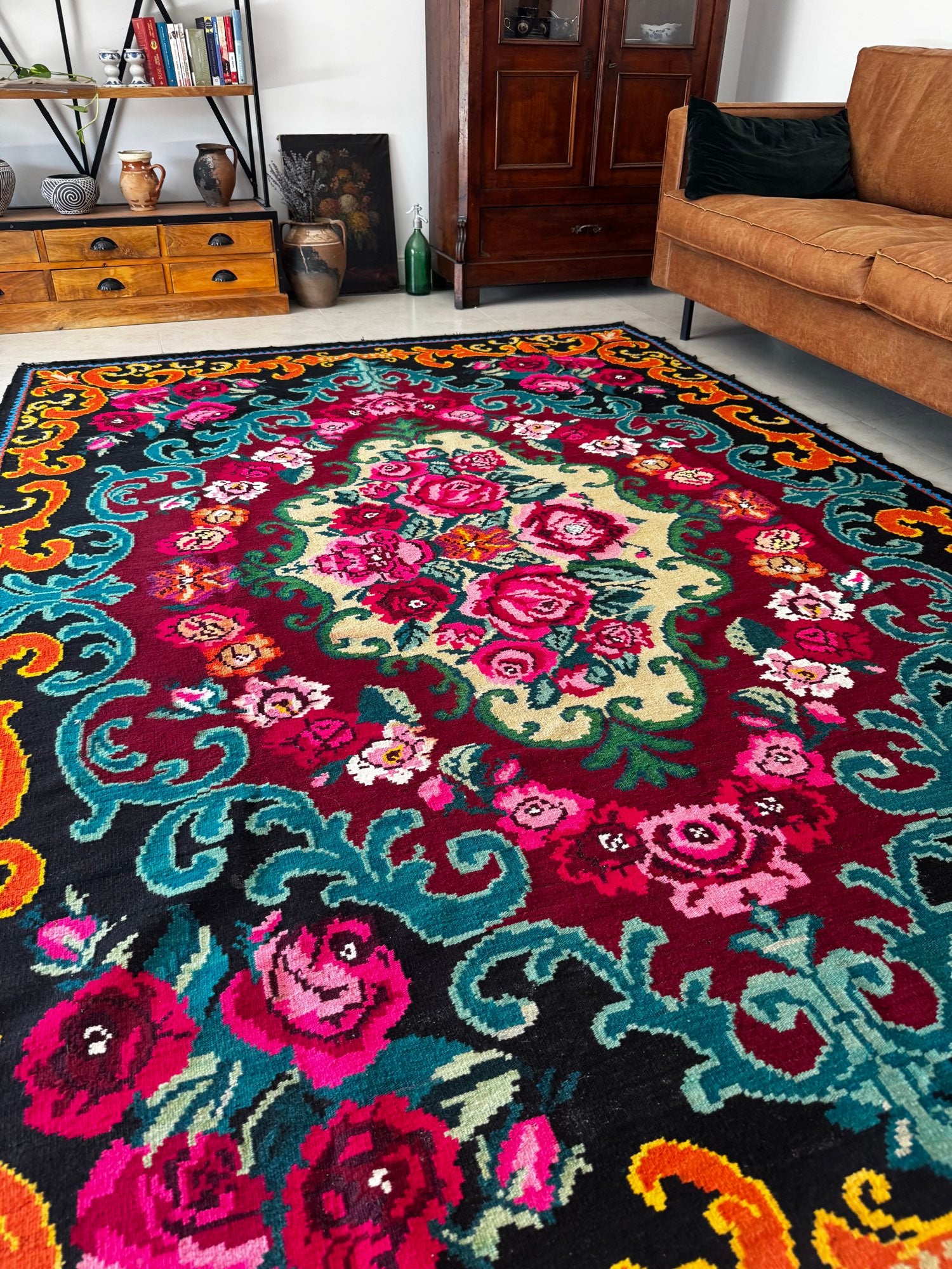 Vintage Floral Bessarabian Wool Rug, 300x210 cm, view 2