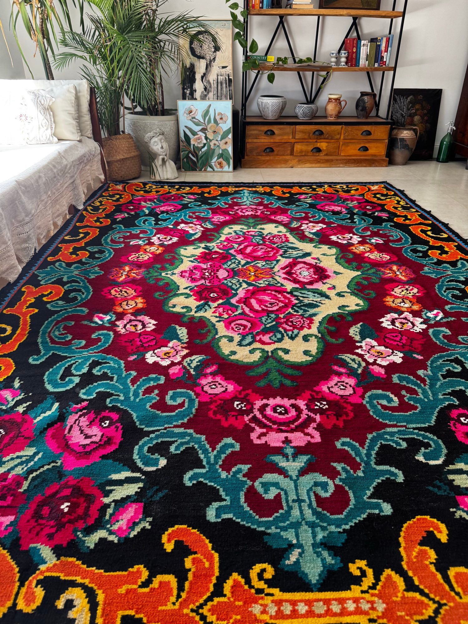 Vintage Floral Bessarabian Wool Rug, 300x210 cm, view 3