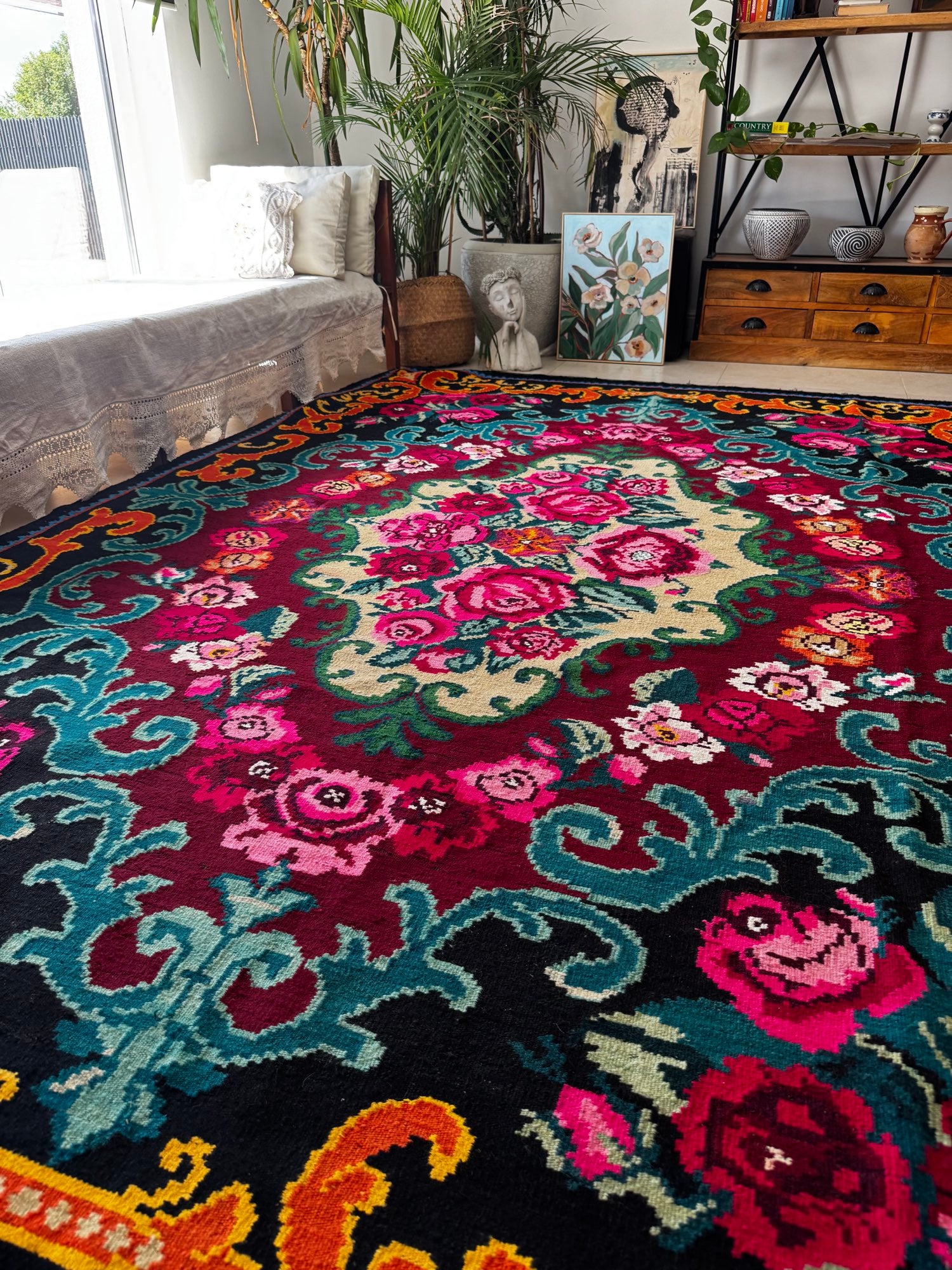 Vintage Floral Bessarabian Wool Rug, 300x210 cm, view 4