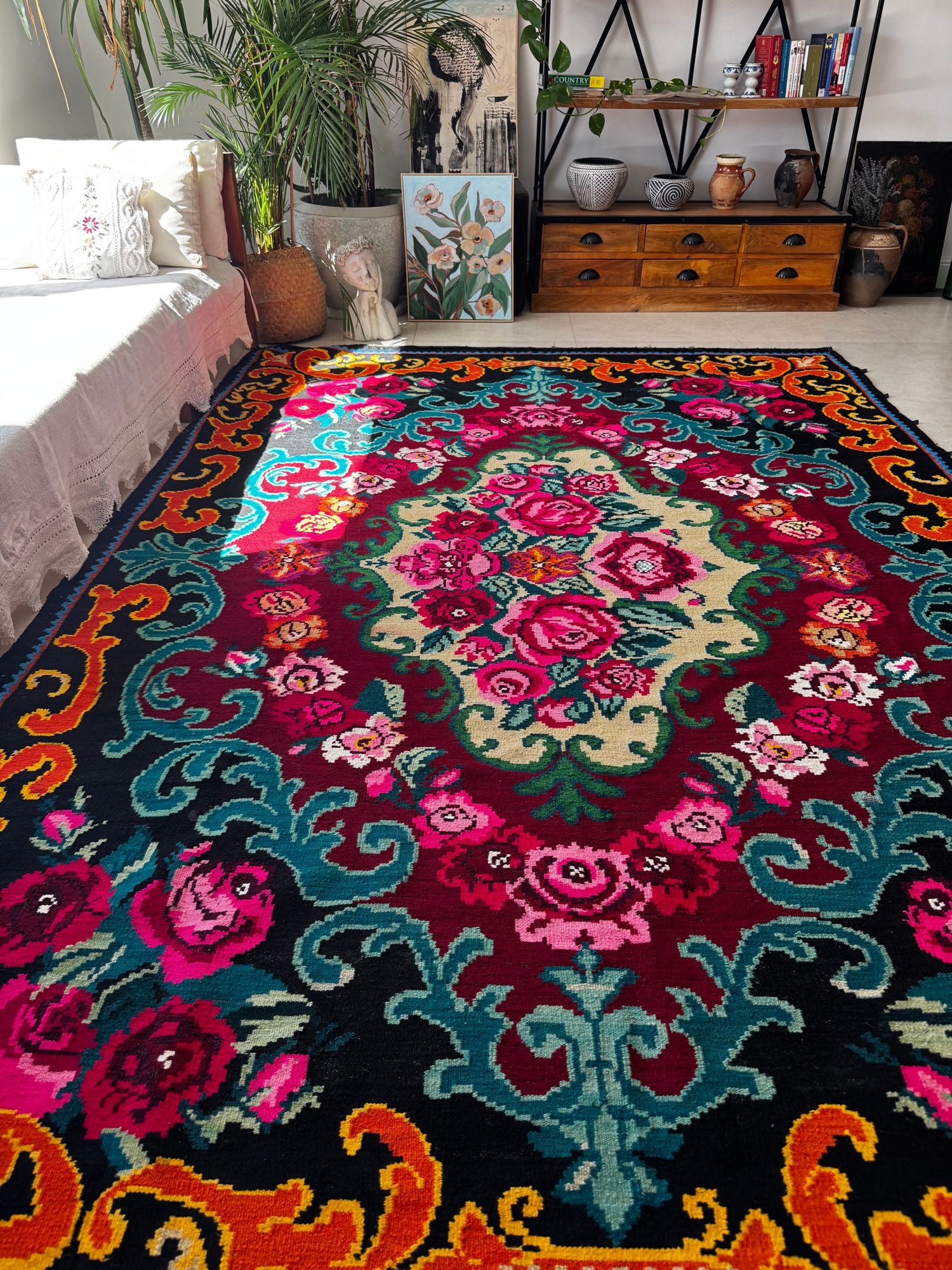 Vintage Floral Bessarabian Wool Rug, 300x210 cm, view 5