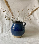 Vintage Blue Clay Pitcher, Romanian Folk Pottery, 13 cm