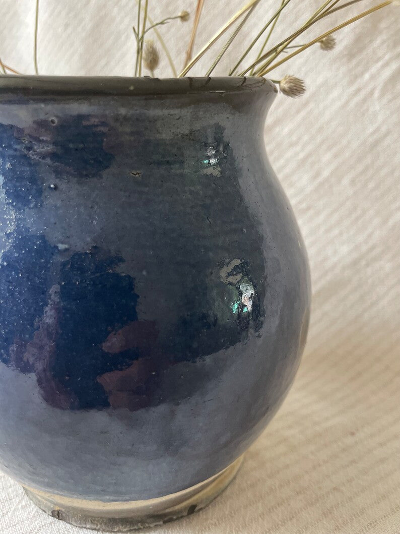 Vintage Blue Clay Pitcher, Romanian Folk Pottery, 13 cm, view 10