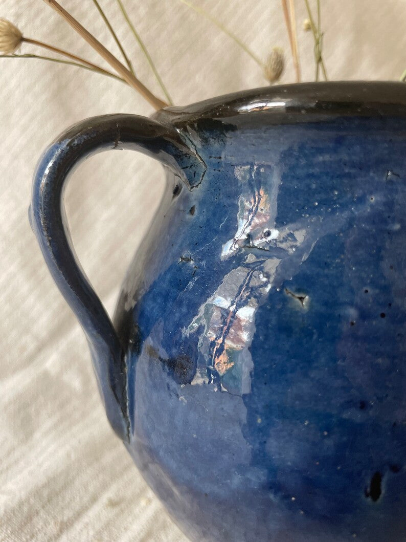 Vintage Blue Clay Pitcher, Romanian Folk Pottery, 13 cm, view 8