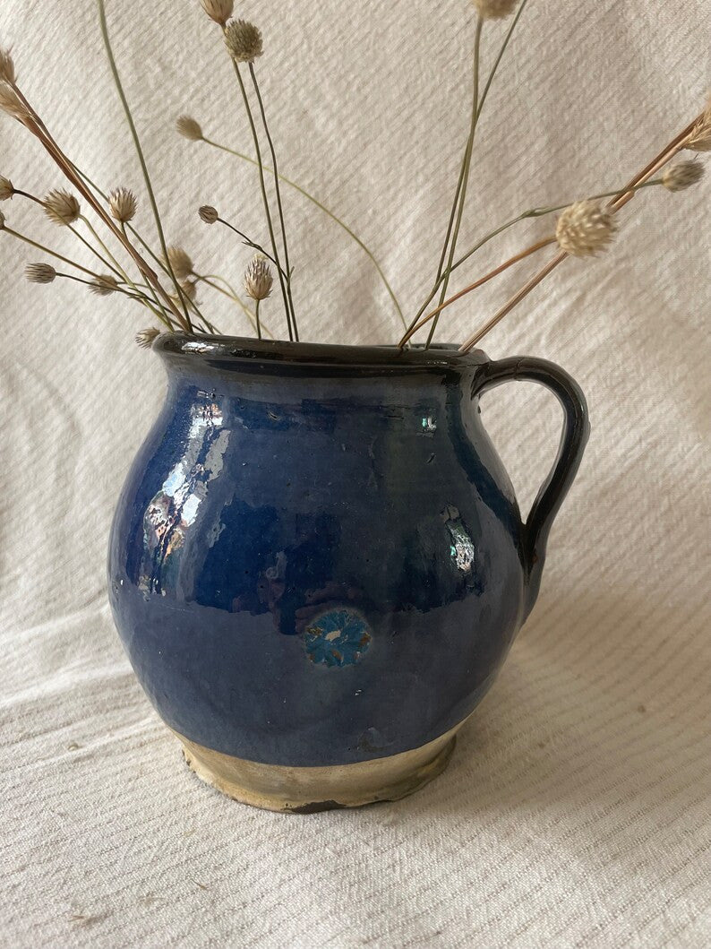 Vintage Blue Clay Pitcher, Romanian Folk Pottery, 13 cm, view 9