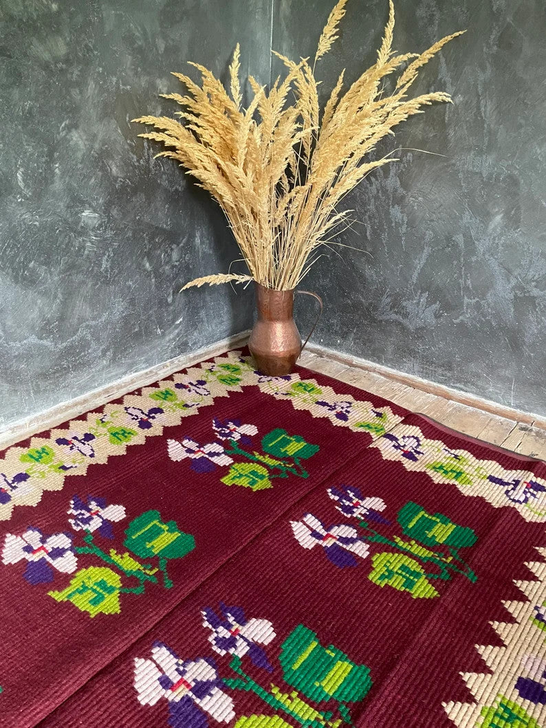 Vintage Brown & Purple Floral Oltenian Rug, 177x143 cm, view 6