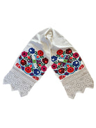 Vintage Colourful Folk Towel with Lace, 160x33 cm