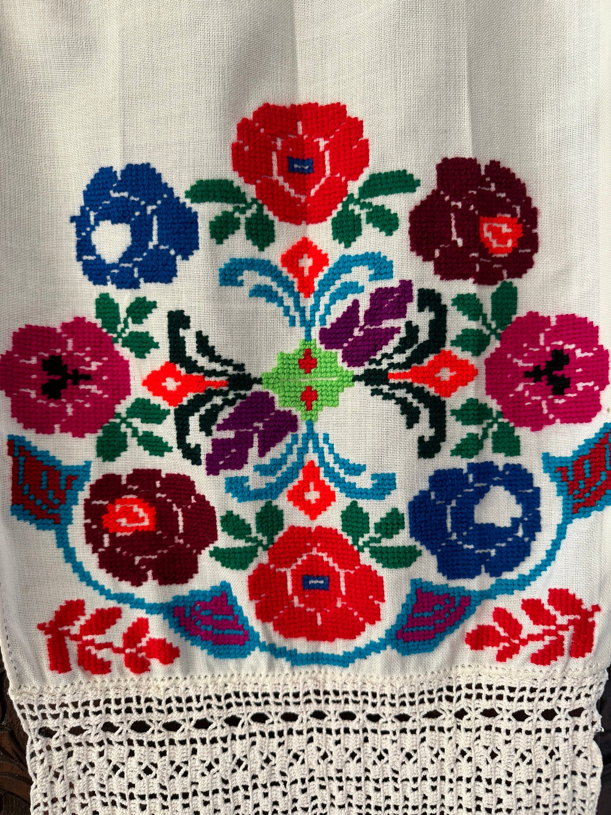 Vintage Colourful Folk Towel with Lace, 160x33 cm, view 12