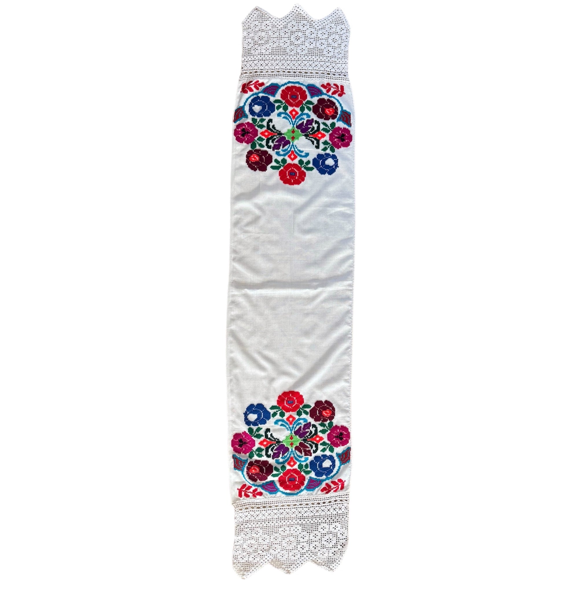 Vintage Colourful Folk Towel with Lace, 160x33 cm, view 2