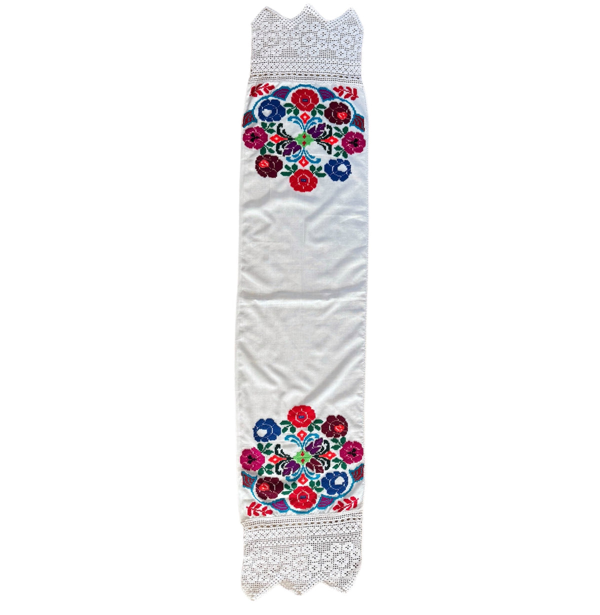 Vintage Colourful Folk Towel with Lace, 160x33 cm, view 2