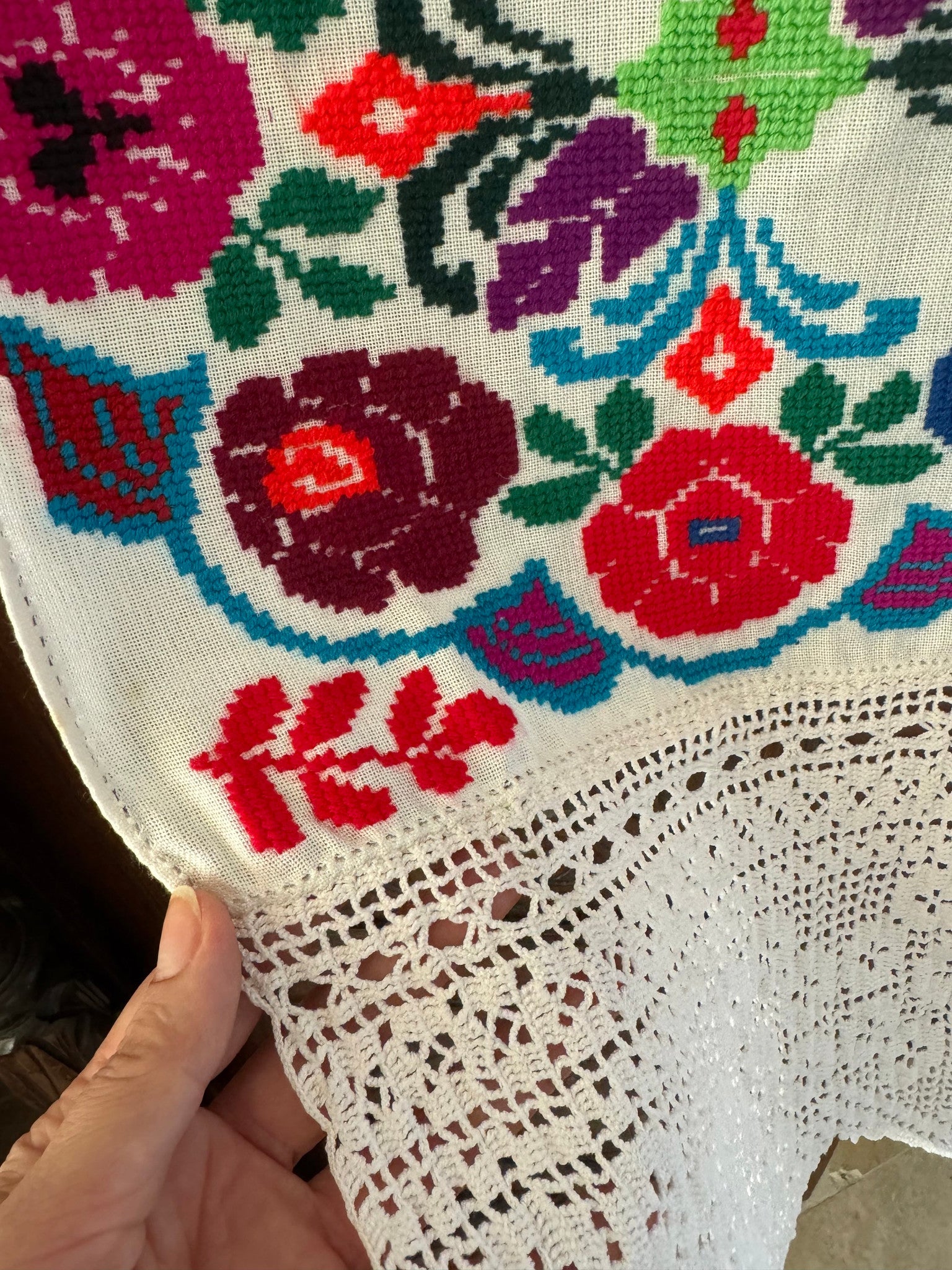 Vintage Colourful Folk Towel with Lace, 160x33 cm, view 5