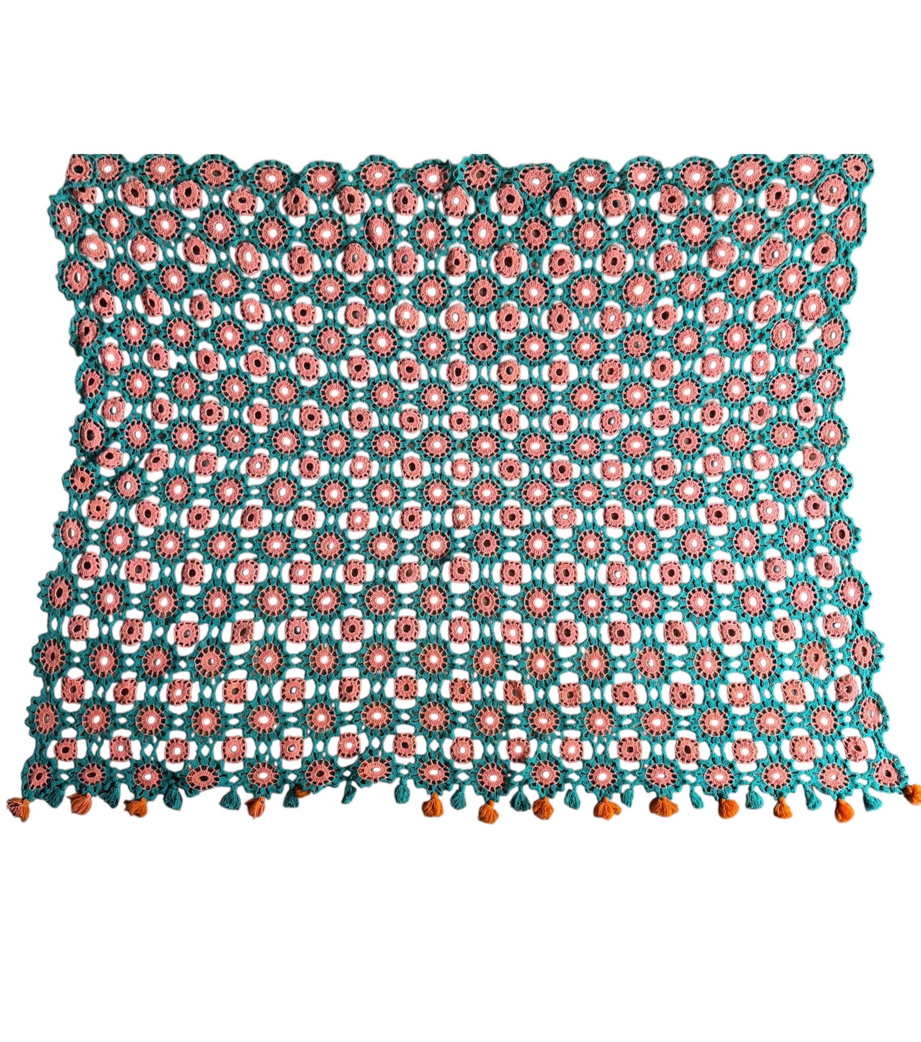 Vintage Crochet Wool Blanket or Sofa Cover, 180x130 cm