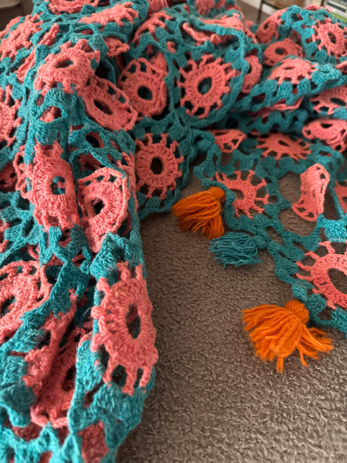 Vintage Crochet Wool Blanket or Sofa Cover, 180x130 cm, view 4