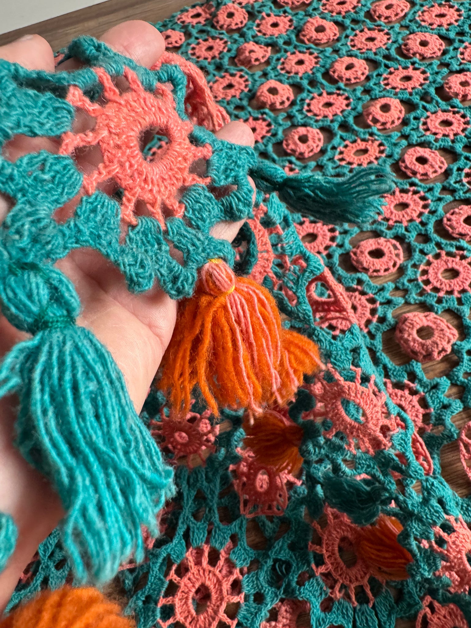 Vintage Crochet Wool Blanket or Sofa Cover, 180x130 cm, view 6