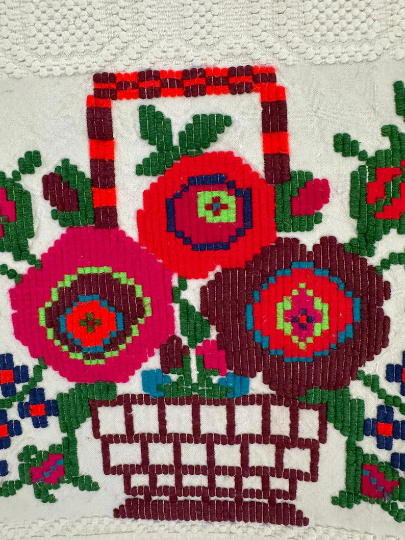 Vintage Cross-Stitch Folk Towel, Flower Baskets, 93x32 cm, view 9