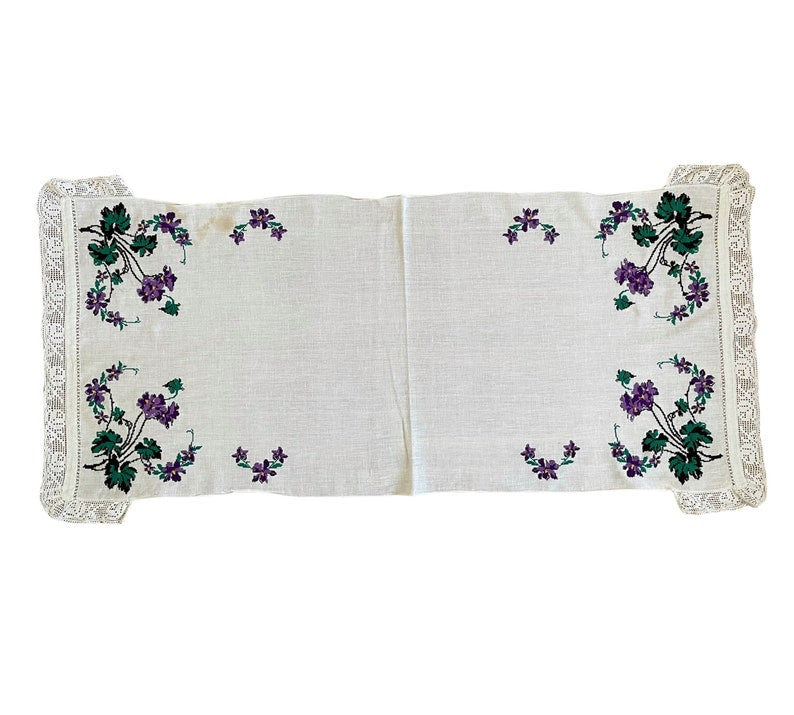 Vintage Cross-Stitch Folk Towel, Purple Flowers, 120x50 cm, view 7