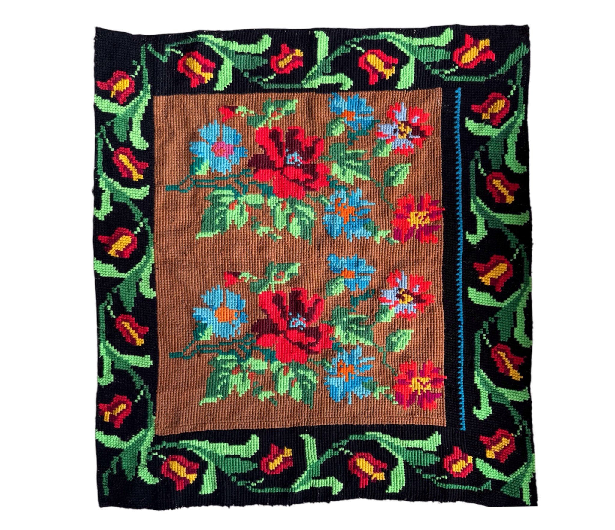 Vintage Cross-Stitch Floral Wall Hanging, 95x85 cm