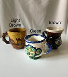 Vintage Handmade Romanian Clay Mugs, Rustic Pottery, view 2