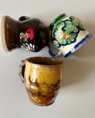 Vintage Handmade Romanian Clay Mugs, Rustic Pottery, view 4