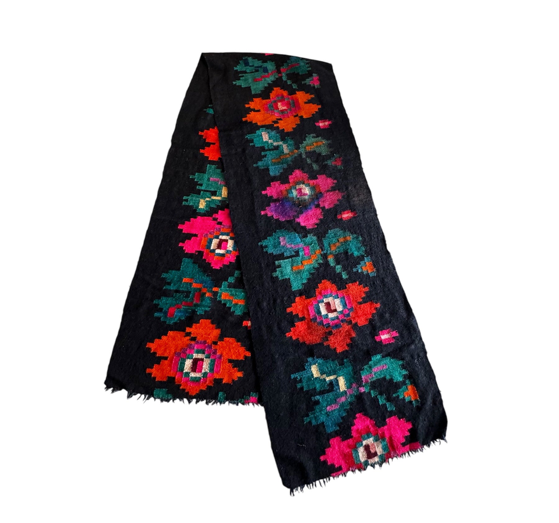 Vintage Floral Maramureș Wool Runner Rug, 386x67 cm