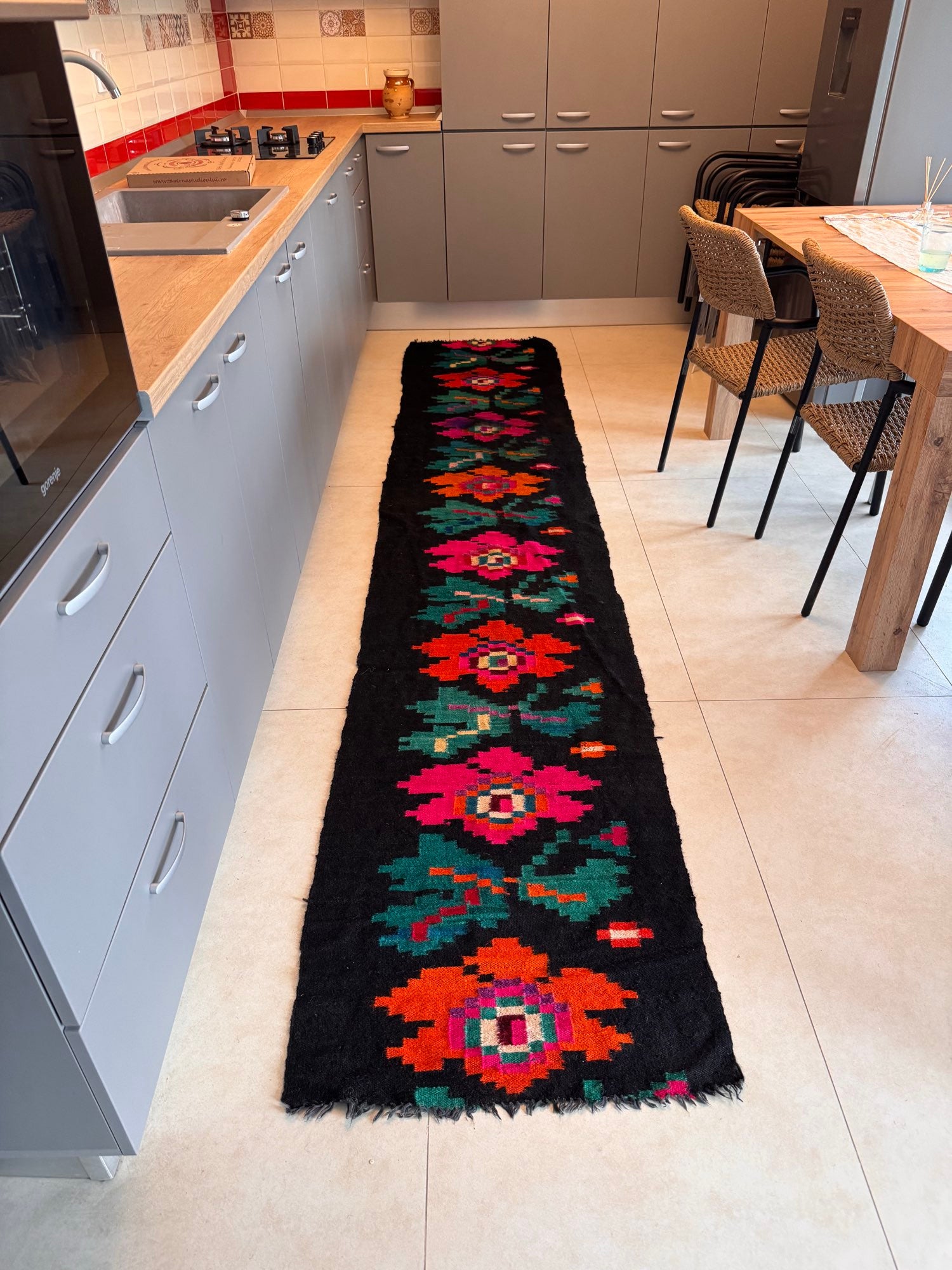Vintage Floral Maramureș Wool Runner Rug, 386x67 cm, view 15