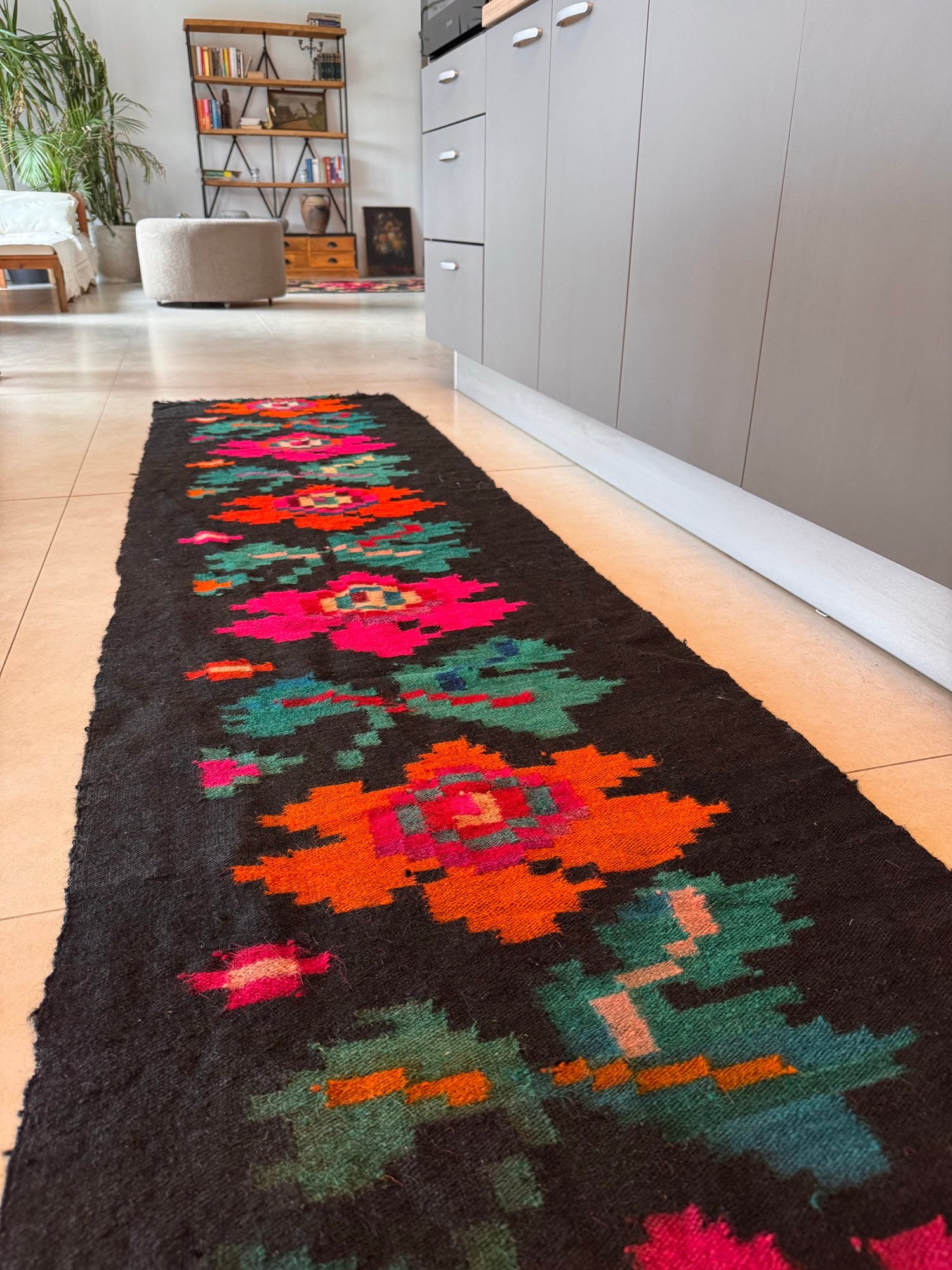 Vintage Floral Maramureș Wool Runner Rug, 386x67 cm, view 2
