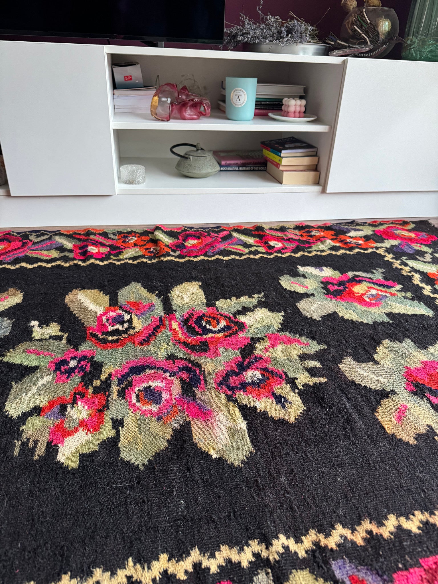 Vintage Black Floral Maramureș Wool Rug, 188x124 cm, view 10