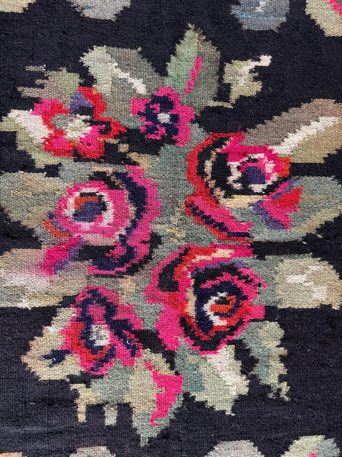 Vintage Black Floral Maramureș Wool Rug, 188x124 cm, view 11
