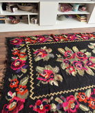 Vintage Black Floral Maramureș Wool Rug, 188x124 cm, view 2