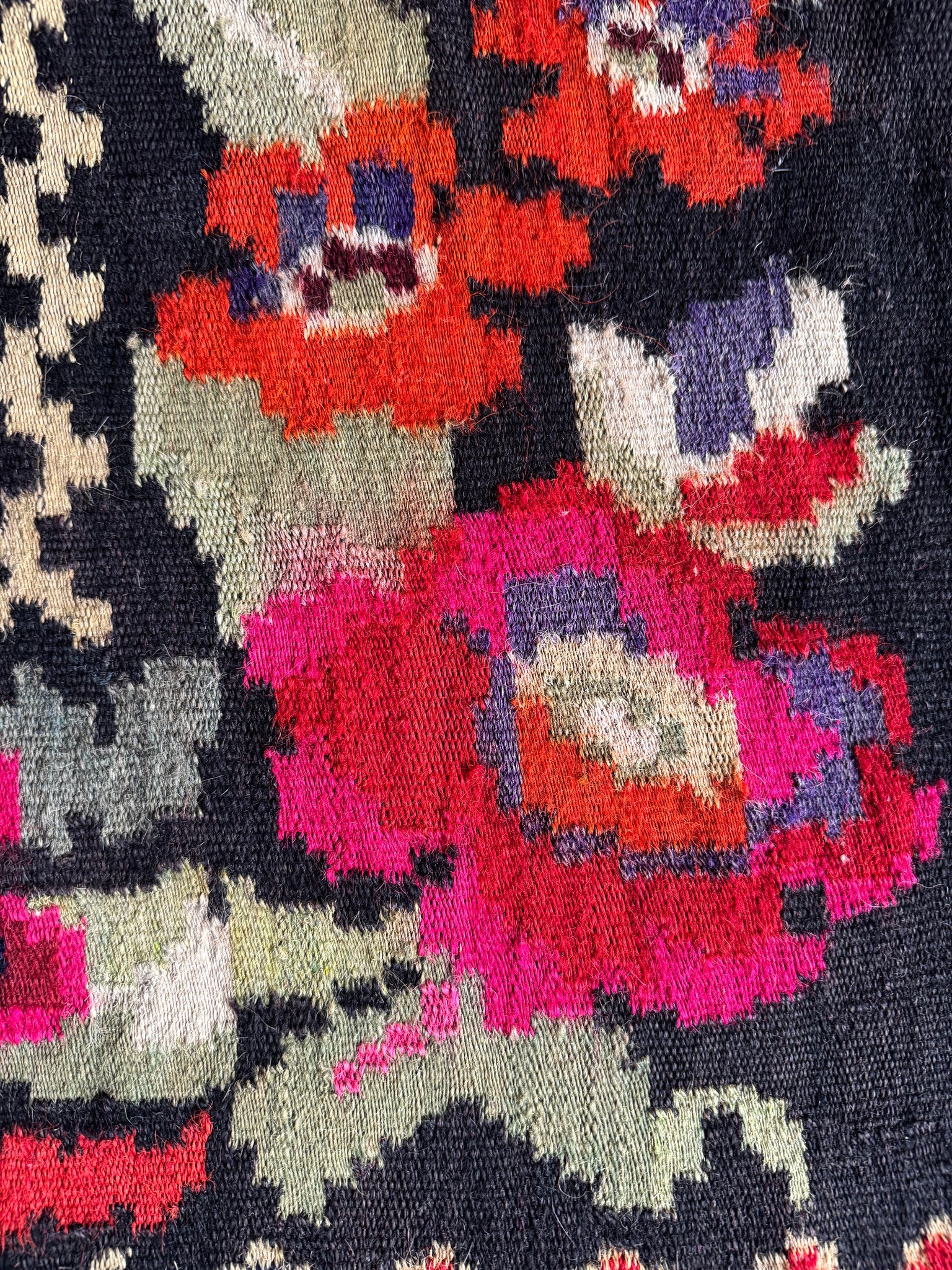 Vintage Black Floral Maramureș Wool Rug, 188x124 cm, view 6
