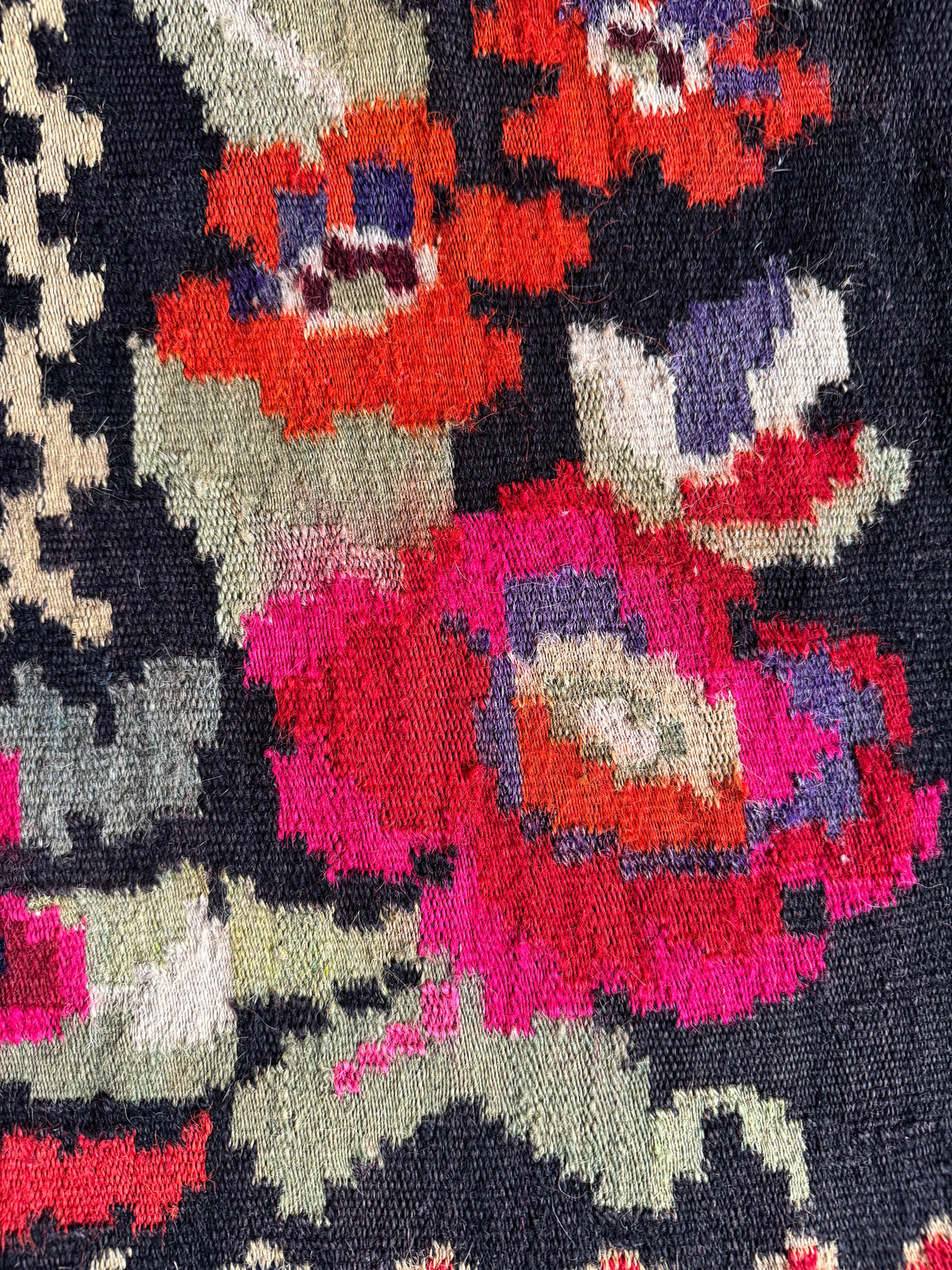 Vintage Black Floral Maramureș Wool Rug, 188x124 cm, view 6